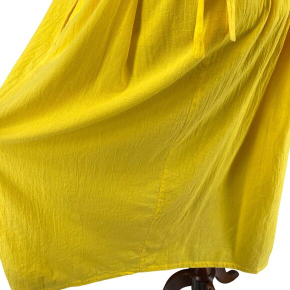 Vtg 80s 90s Two Potato Button Down Tie Back Short Sleeve Maxi Dress S Yellow NOS - Picture 9 of 16